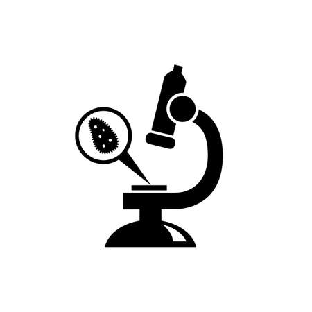 microscope viewing bacteria, science vector iconのイラスト素材