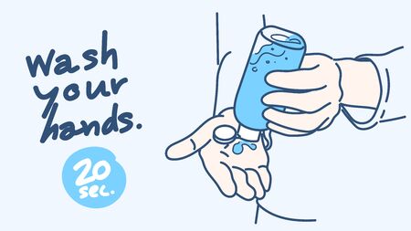Hand washing with hygiene soap icon. Hand drawn in thin line style, vector illustration isolated on white background.のイラスト素材