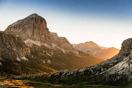 Beautiful sunrise on the Falzarego Passの写真素材