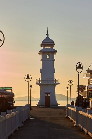 Way to lighthouse in fisherman village, sunrise. Thailand, Koh Chang island.の写真素材