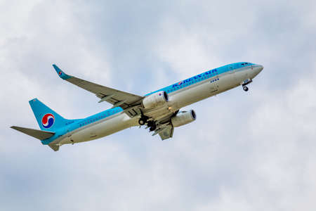 Russia, Vladivostok, 05/26/2017. A Boeing 737-900ER of Korean Air company in a sky.