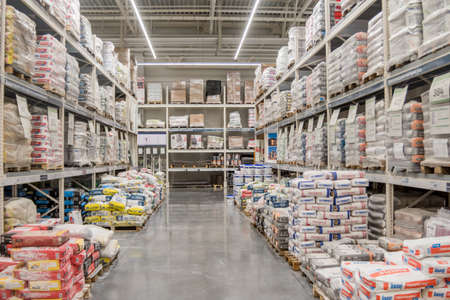 Russia, Vladivostok, 01/25/2020. Interior of the Leroy Merlin Store, a French home-improvement and...