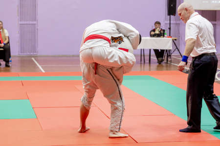 Russia, Vladivostok, 11/03/2018. Jiu-Jitsu wrestling competition among men. Martial arts and...