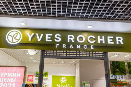 Russia, Vladivostok, May 25, 2022. Yves Rocher store in the mall. Yves Rocher is a French beauty brand founded in 1959. Salon of cosmetics, perfumes, decorative cosmetics, face and body care productsのeditorial素材