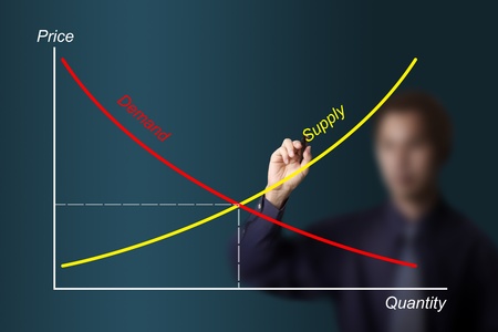 business man drawing economic demand supply graph business man drawing economic demand supply graph