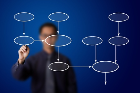 business man drawing flowchart diagramの写真素材