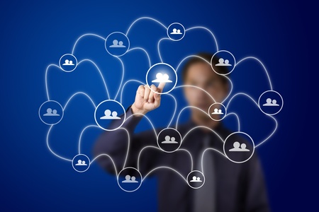business man pointing at social network connectionの写真素材