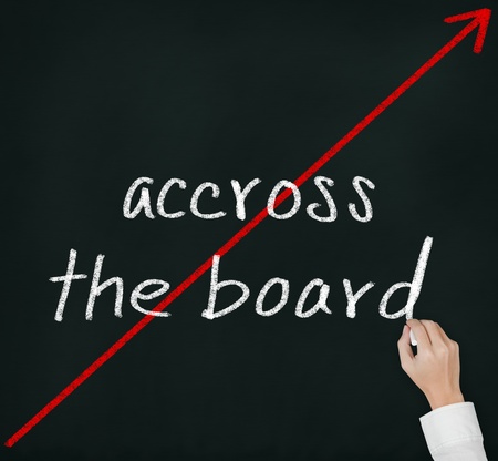 hand writing phase across the board and red cross arrow on chalkboardの写真素材