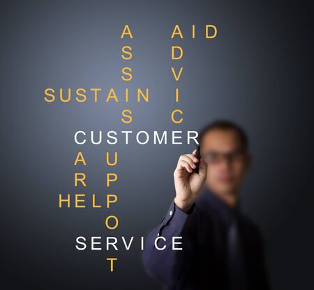 business man writing customer service concept - assist - aid - advice - care - help - sustain - supportの写真素材