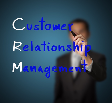 businessman writing customer relationship management   crm   conceptの写真素材