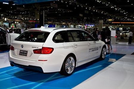 BANGKOK - DECEMBER 2: BMW 520d car on display at the 28th Thailand International Motor Expo   exhebition on December 2, 2011 in Bangkok, Thailand.のeditorial素材