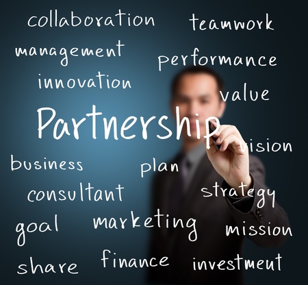 business man writing partnership conceptの写真素材
