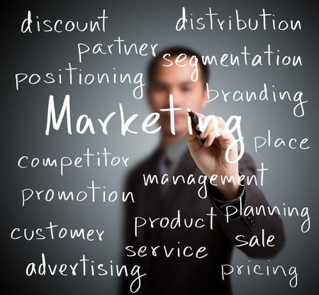 business man writing marketing conceptの写真素材