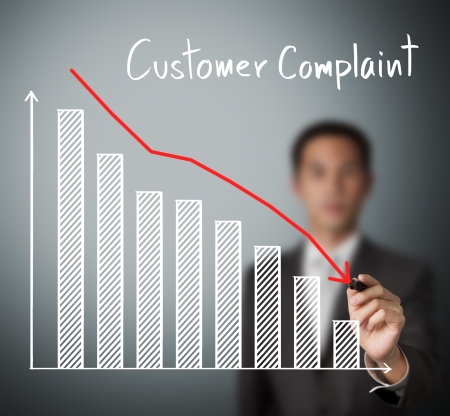 business man writing reduced customer complaint graphの写真素材