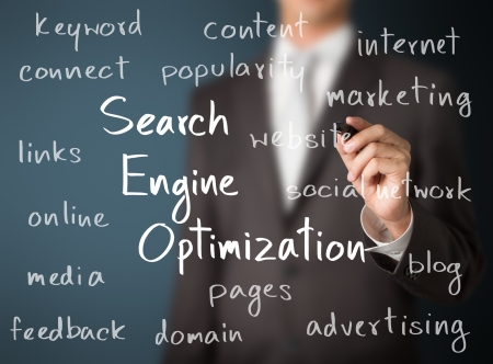 business man writing search engine optimization    SEO   conceptの写真素材