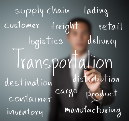 business man writing transportation conceptの写真素材
