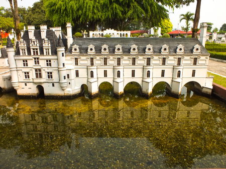 PATTAYA, THAILAND - JAN 04, 2014: Chenonceau Chateau in Mini Siam Park. Mini Siam is a famous miniature park attraction. It had been constructed in 1986のeditorial素材