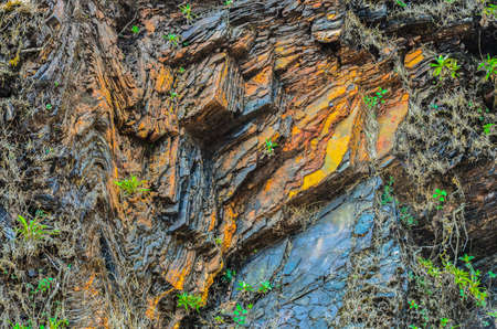 Layers of iron ore deposits in the mountains of Baba Budangiri at Chikmagalur, India