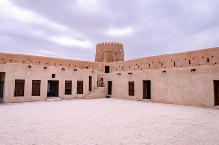 Internal view of the historical Al Zubarah fort in Qatar with an cannon