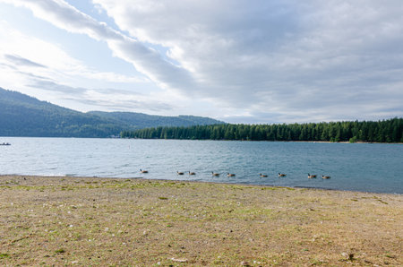 Natural beauty of the Cultus Lake in Chilliwack, Fraser Valley, British Columbia, Canada on a cloudy dayの写真素材