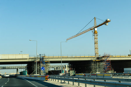 Construction of a  modern highway (express way) overpassの写真素材