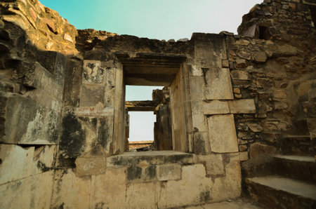 A part of the ruins of 16th century Bhangarh fort at Alwar, Rajasthan, Indiaの写真素材