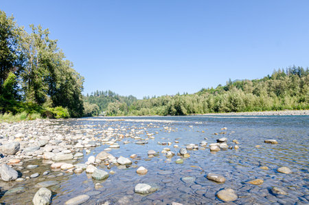 Mesmerizing view of the Vedder River winding through Chilliwack, British C,olumnbia, Canadaの写真素材