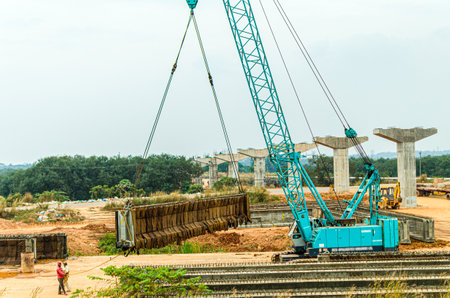 Railway overpass bridge construction in progressの写真素材