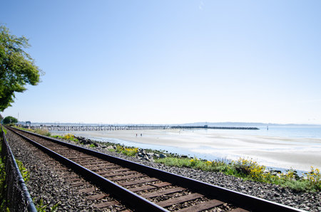 Railway along the  White Rock Pier waterfront in Surrey, British Columbia, Canada