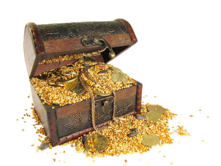 coffer filled with grain and coinsの写真素材