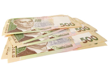 Ukrainian money on a white background. 500 UAHの写真素材