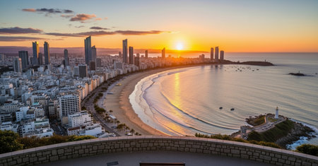 Panoramic view of the city of Barcelona at sunset, Spainの素材