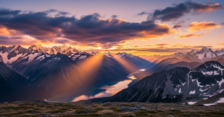 Sunset in Mount Cook National Park, South Island, New Zealandの素材