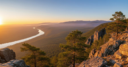 Sunset in the mountains of the Polar Urals. Panoramaの素材