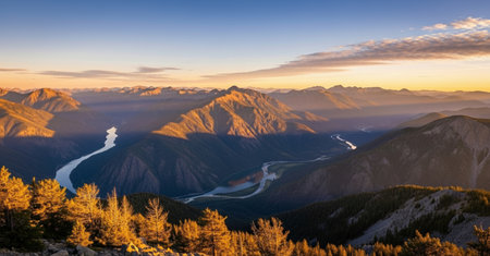 Sunset in the Canadian Rockies, Alberta, Canada. Panoramic image.の素材