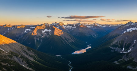 Sunset in Banff National Park, Alberta, Canada. Panoramic view of Canadian Rockies.の素材