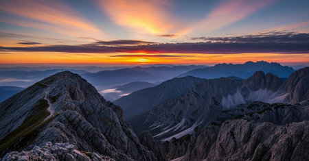 Sunset in the mountains of Friuli Venezia Giulia, Italyの素材