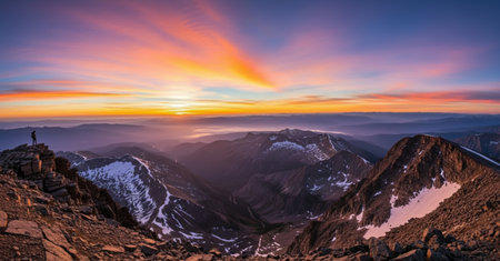 Panoramic view from the top of the mountain at sunrise.の素材