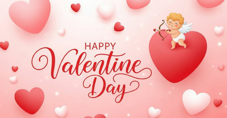 Valentine's day greeting card with cute cupid. Vector illustrationの素材