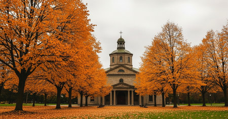 Church of St. Nicholas in Tsarskoye Selo in autumnの素材