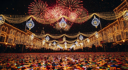 Beautiful fireworks display on Manezhnaya square in Moscow, Russiaの素材