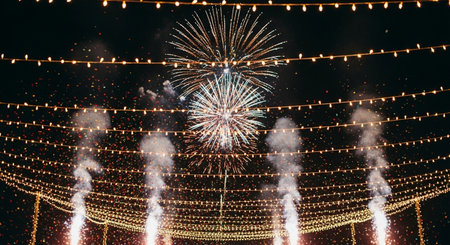 Colorful firework display for celebrate new year and merry christmasの素材