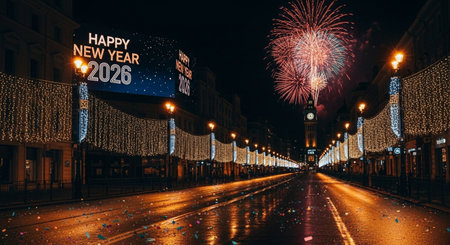 New Year's Eve in Moscow, Russia. Festive illumination on the streets of Moscow.の素材