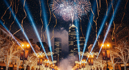 New Year's Eve fireworks display in Boston, Massachusetts, USA.の素材