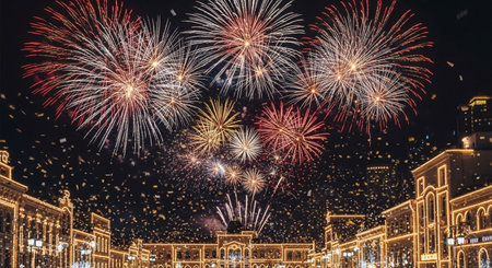 Fireworks over the Palace of Culture and Science, Moscow, Russiaの素材