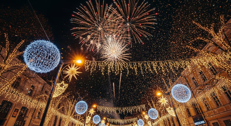 Christmas and New Year holidays illumination in the city center of Lviv, Ukraineの素材