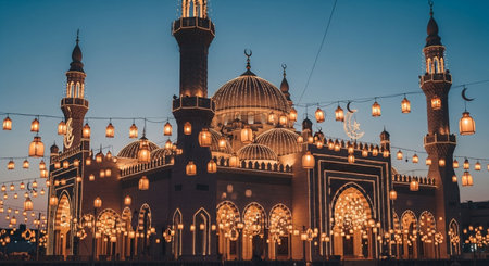 Beautiful view of the mosque at night in Baku, Azerbaijanの素材