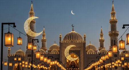 Night view of the mosque in the old city of Dubai, United Arab Emiratesの素材