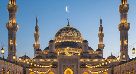 Hajj Mabrour Mosque at night in Mecca, Saudi Arabiaの素材