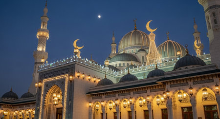 Night view of the Sultan Ahmet Mosque in Abu Dhabi, UAEの素材